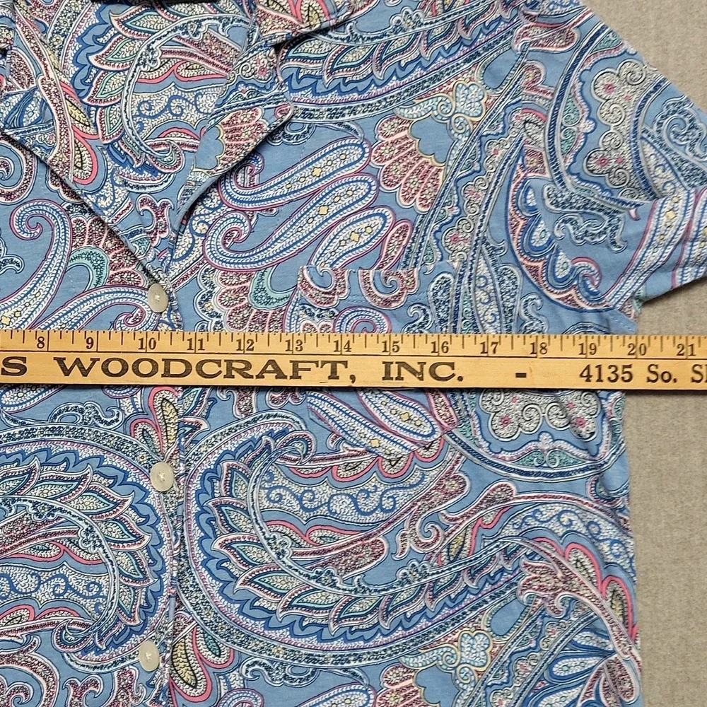 Lauren Ralph Lauren Women PM Blue Paisley‎ Pajama Top Button Classic Sleepwear